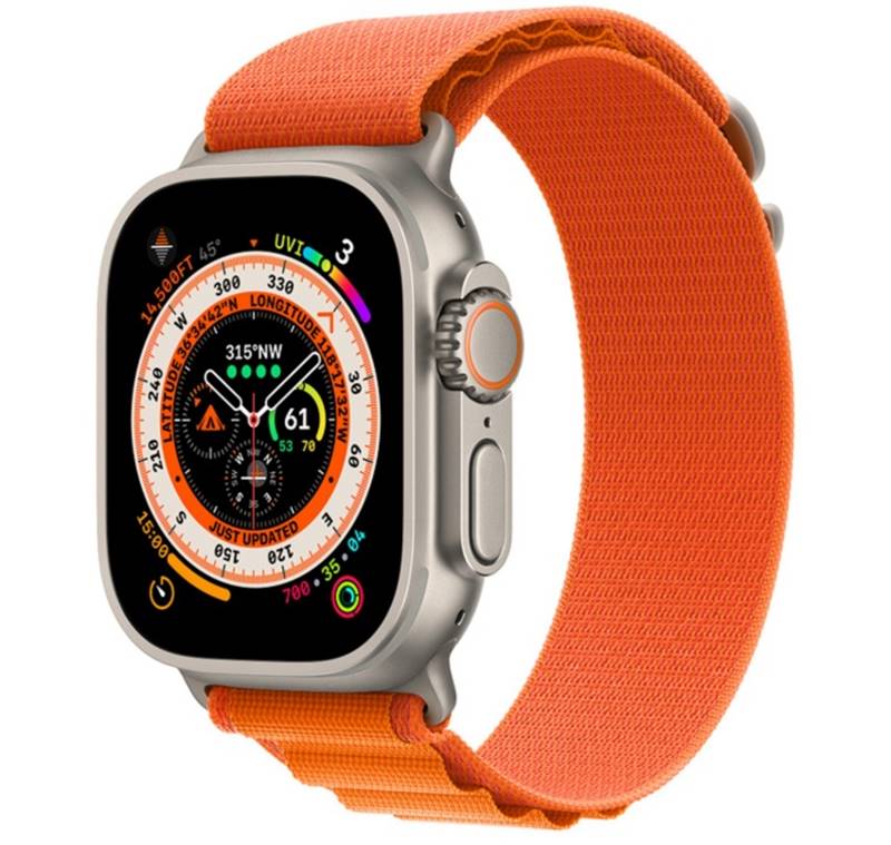 Apple Watch Ultra Released on 2022, September 23, 61.3g, 14.4mm thickness, watchOS 9.0, up to watchOS 10.3, 32GB storage, no card slot, 1.92"502x410 pixels, NO, Apple S8, 542mAhLi-Ion