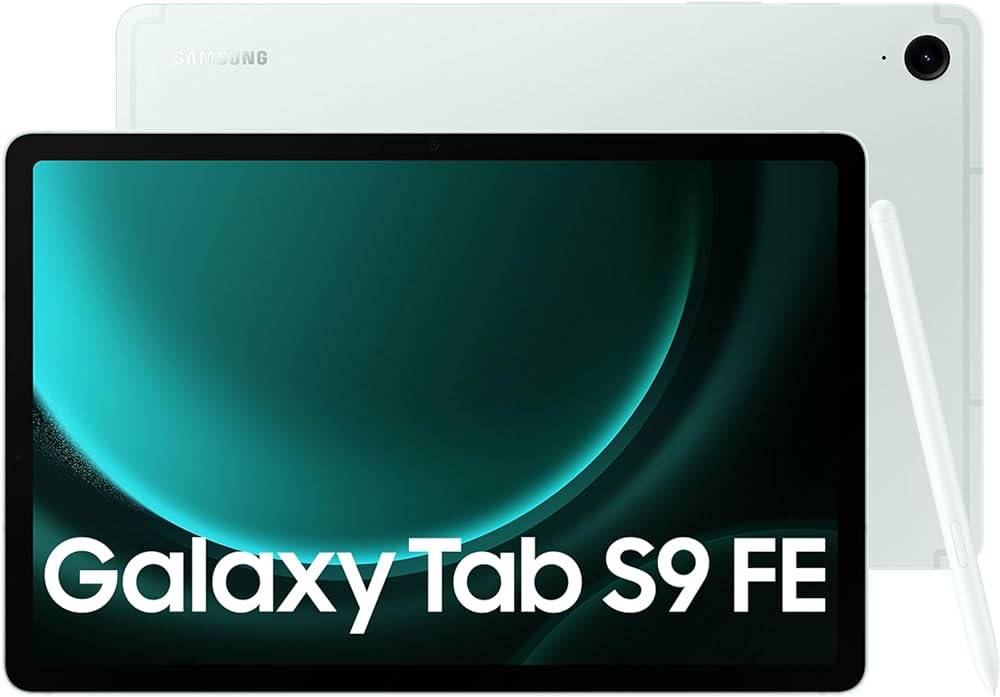 Samsung Galaxy Tab S9 FE Released on 2023, October 16, 523g or 524g, 6.5mm thickness, Android 13, up to Android 14, One UI 6, 128GB/256GB storage, microSDXC, 10.9"1440x2304 pixels, 8MP2160p, 6/8GB RAMExynos 1380, 8000mAhLi-Po