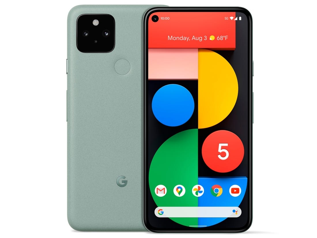 Google Pixel 5 Released 2020, October 15, 151g, 8mm thickness, Android 11, up to Android 14, 128GB storage, no card slot, 6.0"1080x2340 pixels, 16MP2160p, 8GB RAMSnapdragon 765G 5G, 4080mAh18W12W