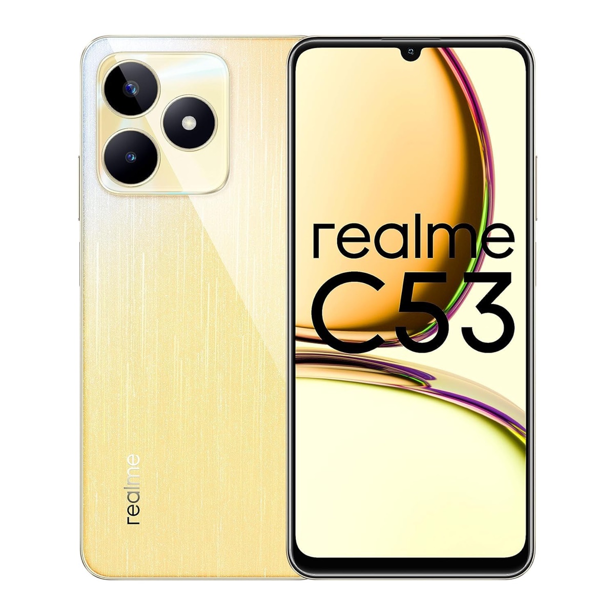 Realme C53 (India) Released 2023, July 26, 186g, 8mm thickness, Android 13, Realme UI, 64GB/128GB storage, microSDXC, 6.74"1080x2400 pixels, 108MP1080p, 4/6GB RAMUnisoc Tiger T612, 5000mAh18W