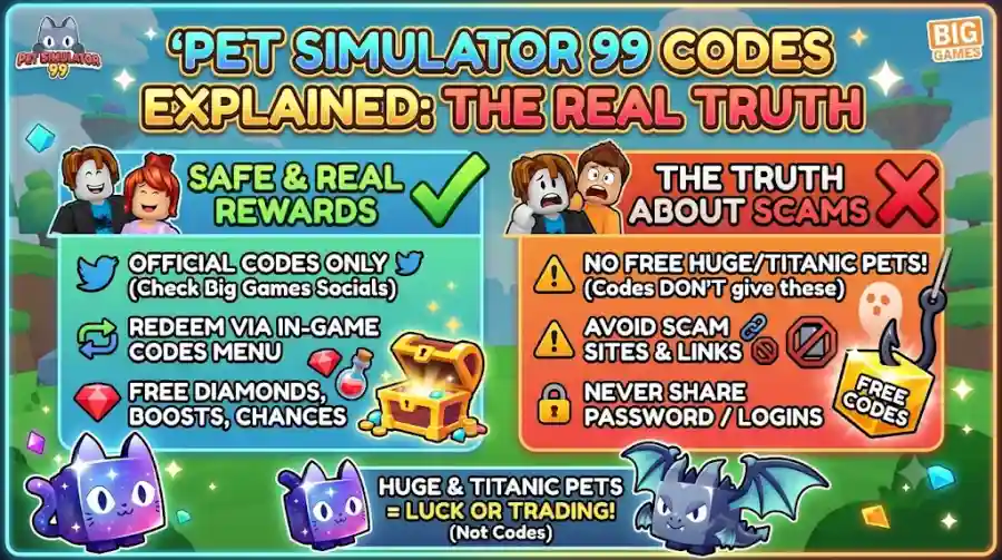 Pet Simulator 99 Codes Free PS99 Codes, Huge Pets, Titanic Pets & Safe Rewards