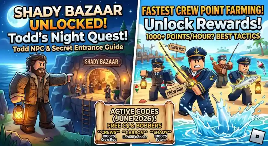 Roblox Fisch 2026 Shady Bazaar Quest, Crew Farming , Active Codes and Best Rod