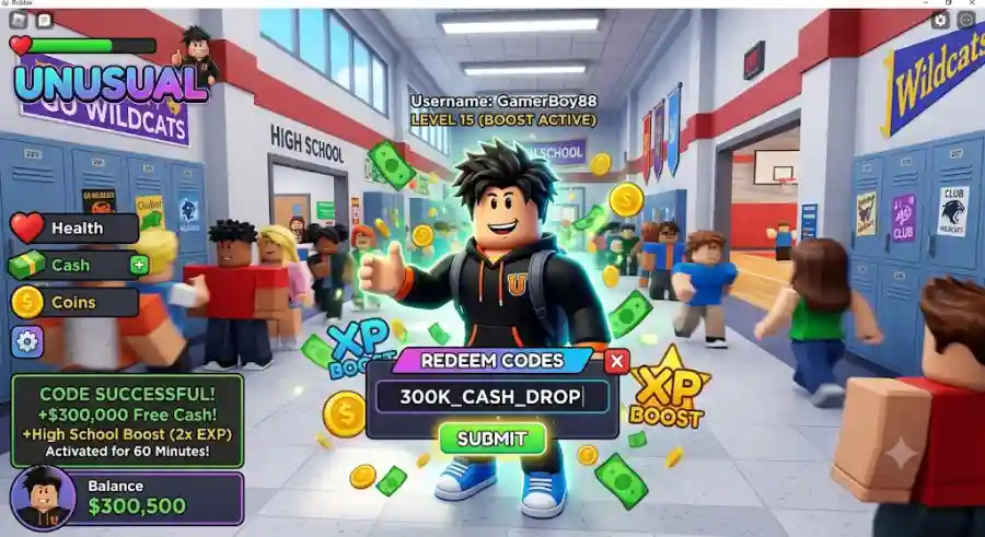 Roblox Unusual Codes 2026 Claim Free $300,000 Cash, High School Boosts and Level Up Faster