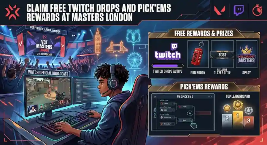 How to Claim Free VCT Masters London Twitch Drops and Pick’Ems Rewards Complete VALORANT for 2026