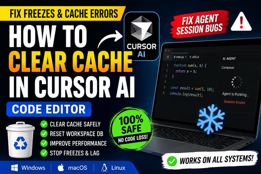 How to Clear Cache Error in Cursor AI Code Editor, Guide to Fix Freezes, Lag, and Agent Session Bugs