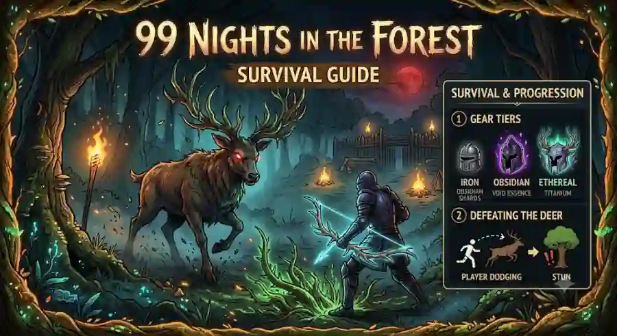 99 Nights in the Forest Survival Best Base Building, Ethereal Gear Crafting and How to Defeat The Deer